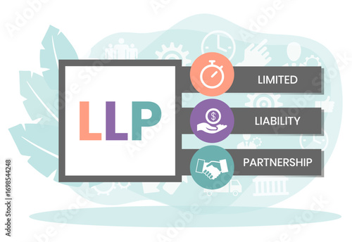 LLP, Limited Liability Partnership. Concept with keywords, people and icons. Flat vector illustration. Isolated on white background.
