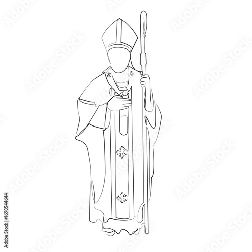 One continuous single drawing line art flat doodle priest, religion, church, god, spirituality, catholicism, christianity. Isolated image hand draw contour on a white background, hand drawn, not AI