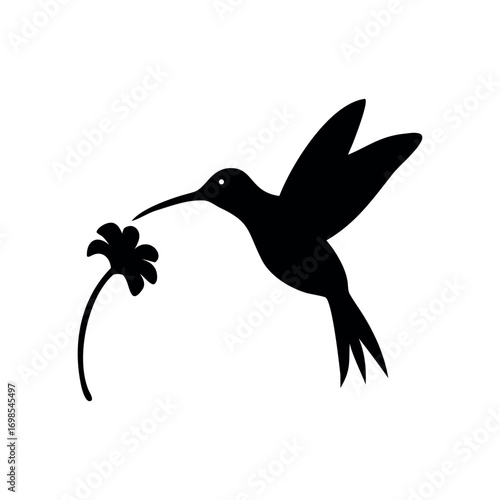 Hummingbird logo design showing bird sipping nectar from a flower Vector illustration