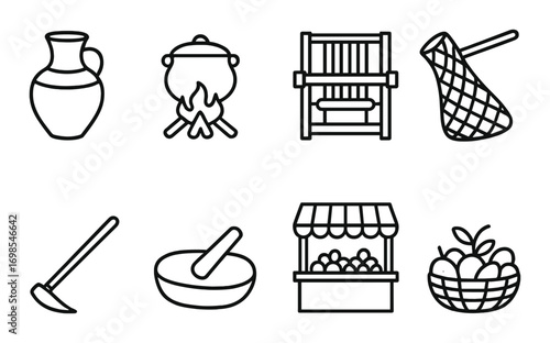 Icons of ancient craftsmanship and marketplace: pottery, weaving, and agriculture