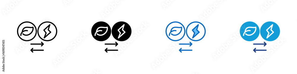 Fototapeta premium Energy Exchange Multiple Style Icon Design Vector - Circular arrows between a leaf and a lightning bolt represent the exchange between natural and electric energy