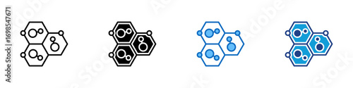 Molecular Green Tech Multiple Style Icon Design Vector - Hexagonal molecular structure with connected dots symbolizing eco-friendly biotechnology and chemical innovation