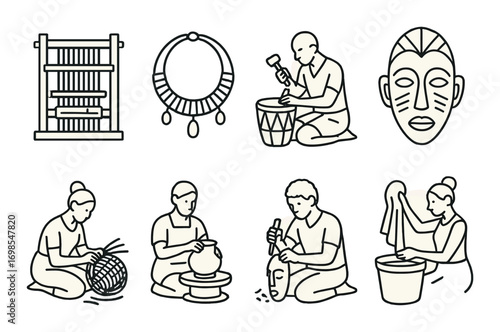 Traditional african craftsmanship: weaving, pottery, mask making, and drum artistry