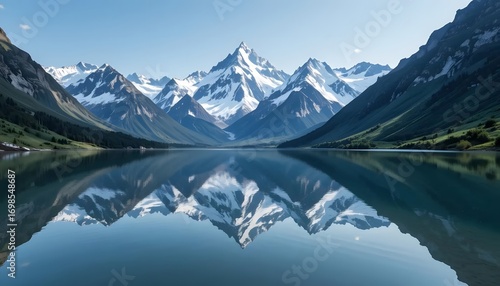 Wallpaper Mural Majestic Glacial Peaks Reflected in Serene Alpine Lake Under Clear Sky Torontodigital.ca
