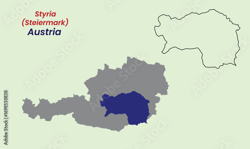 Map of Austria, Map of Austria states Vector Illustration, Burgenland, Carinthia, Lower Austria, Upper Austria, Salzburg, Styria, Tyrol (Tirol), Vorarlberg, Vienna.
