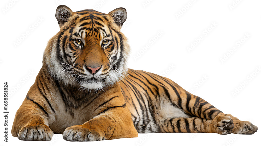 Fototapeta premium Tiger lying down, isolated on transparent background