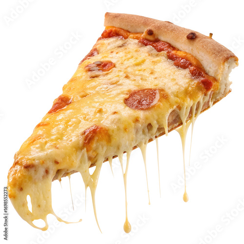 pizza slice with melted cheese isolated on white