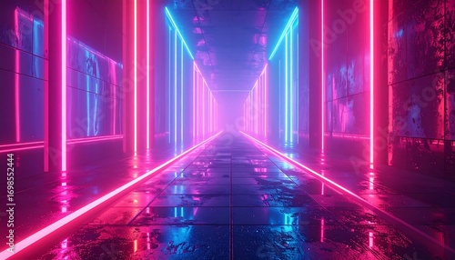 Fototapeta Naklejka Na Ścianę i Meble -  Neon tunnel with vibrant colors (7)