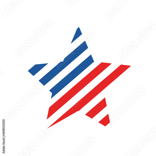 Striking patriotic star with red and blue stripes conveys American pride and values beautifully