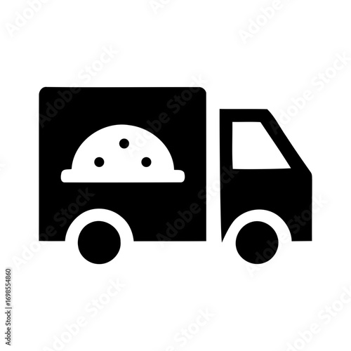 Food delivery truck icon with a dish inside. delivery truck icon