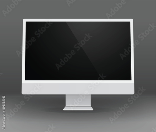 Realistic modern thin frame display computer monitor vector illustration.	