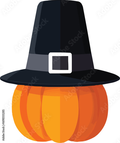 Pilgrim Hat and Pumpkin Silhouette – Classic Thanksgiving Symbol