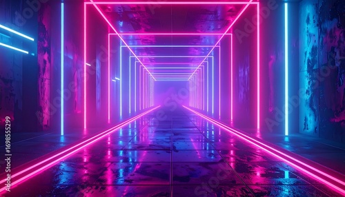 Fototapeta Naklejka Na Ścianę i Meble -  Neon tunnel with vibrant colors (14)