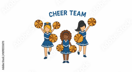 Cheerful Cheerleading Squad Illustration in Blue and Gold for School Events and Sporting Promotion Graphic Resources