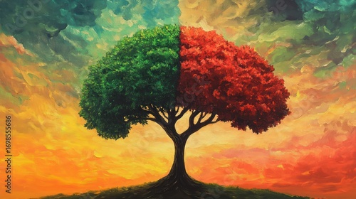 Two toned tree divided sky