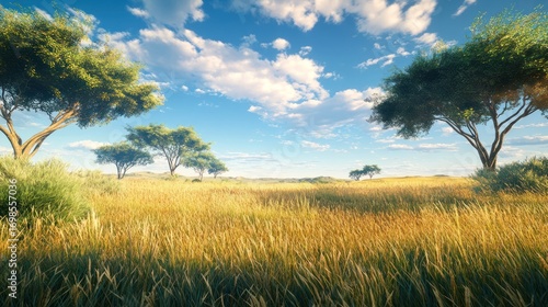 Savannah landscape under sunny sky