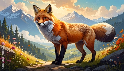 Fox in mountain meadow
