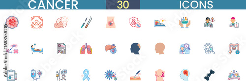 30 cancer icons diverse medical symbols for awareness research and support resources vector