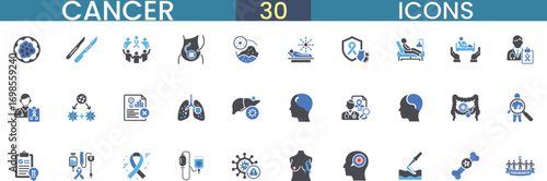 Cancer icons set collection medical research treatment awareness symbols modern flat design vector