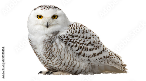 Snowy owl sitting isolated on transparent background