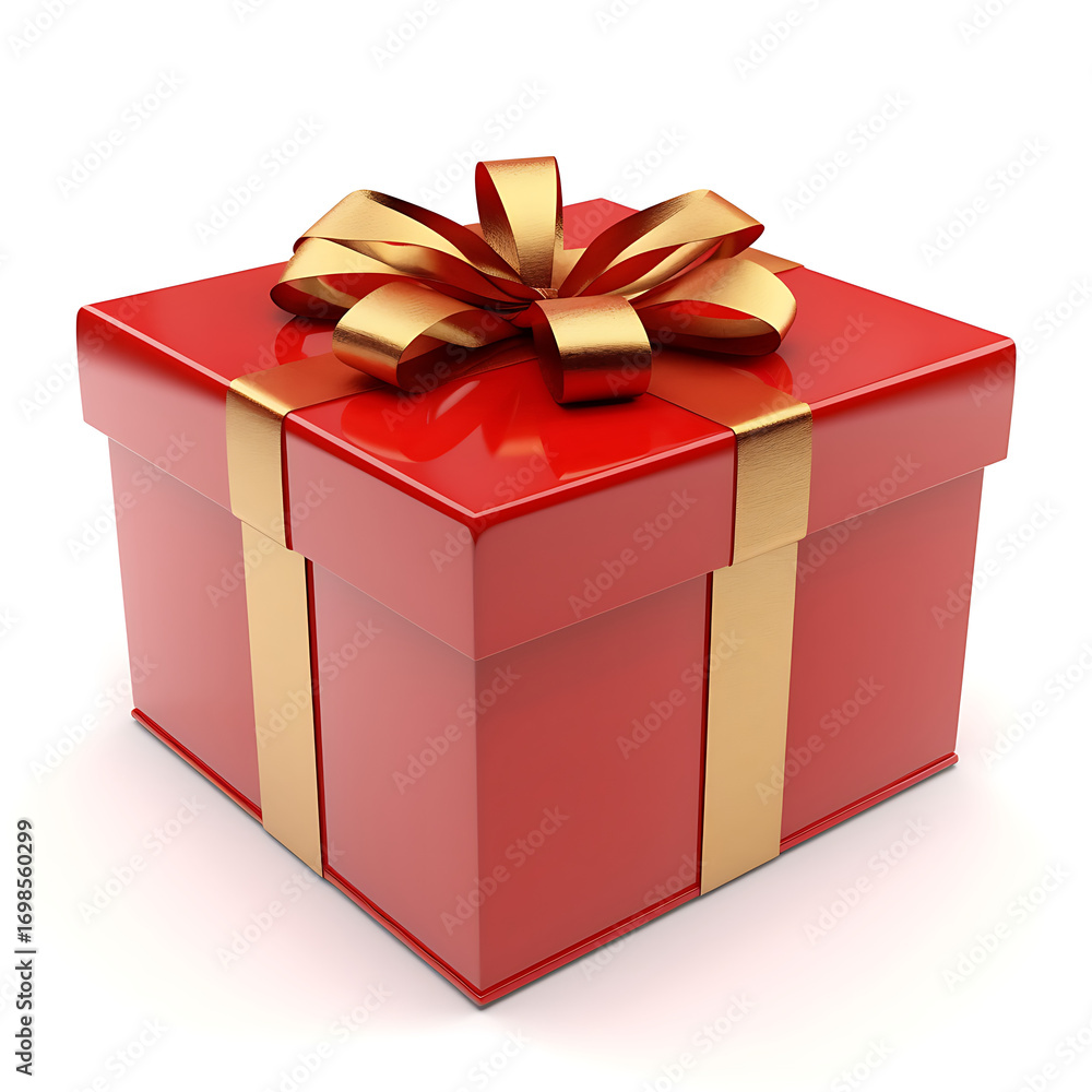 Obraz premium Stunning red gift box with elegant gold ribbon and bow ready to celebrate special occasions and create joyous moments for loved ones