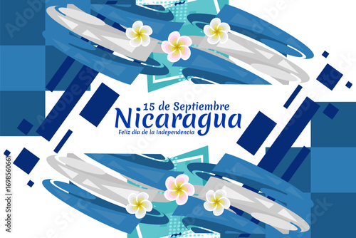 Translation: September 15, Nicaragua, Happy Independence day. Happy Independence Day of Nicaragua vector illustration. Suitable for greeting card, poster and banner.