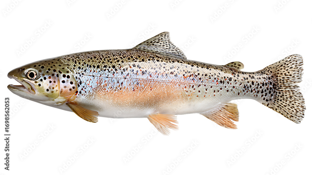 Naklejka premium A rainbow trout fish swimming, isolated on transparent background