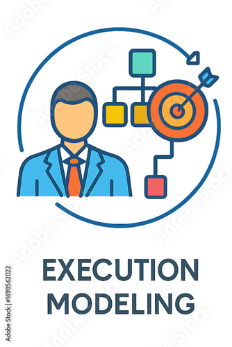 Businessman presenting execution modeling diagram concepts with flowchart