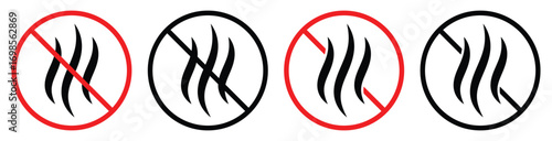No Bad Smell Icon Set – Odor Control, No Perfume, Deodorant and Forbidden Smoke Vector Sign.
