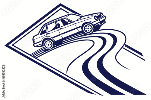 Car driving on winding road graphic