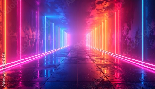 Fototapeta Naklejka Na Ścianę i Meble -  Neon tunnel with vibrant colors (27)