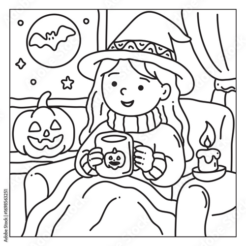 Bold and easy halloween coloring pages, vectors, illustration, line art, black & white deasgns, halloween coloring book, halloween coloring pages, halloween elements, line art.