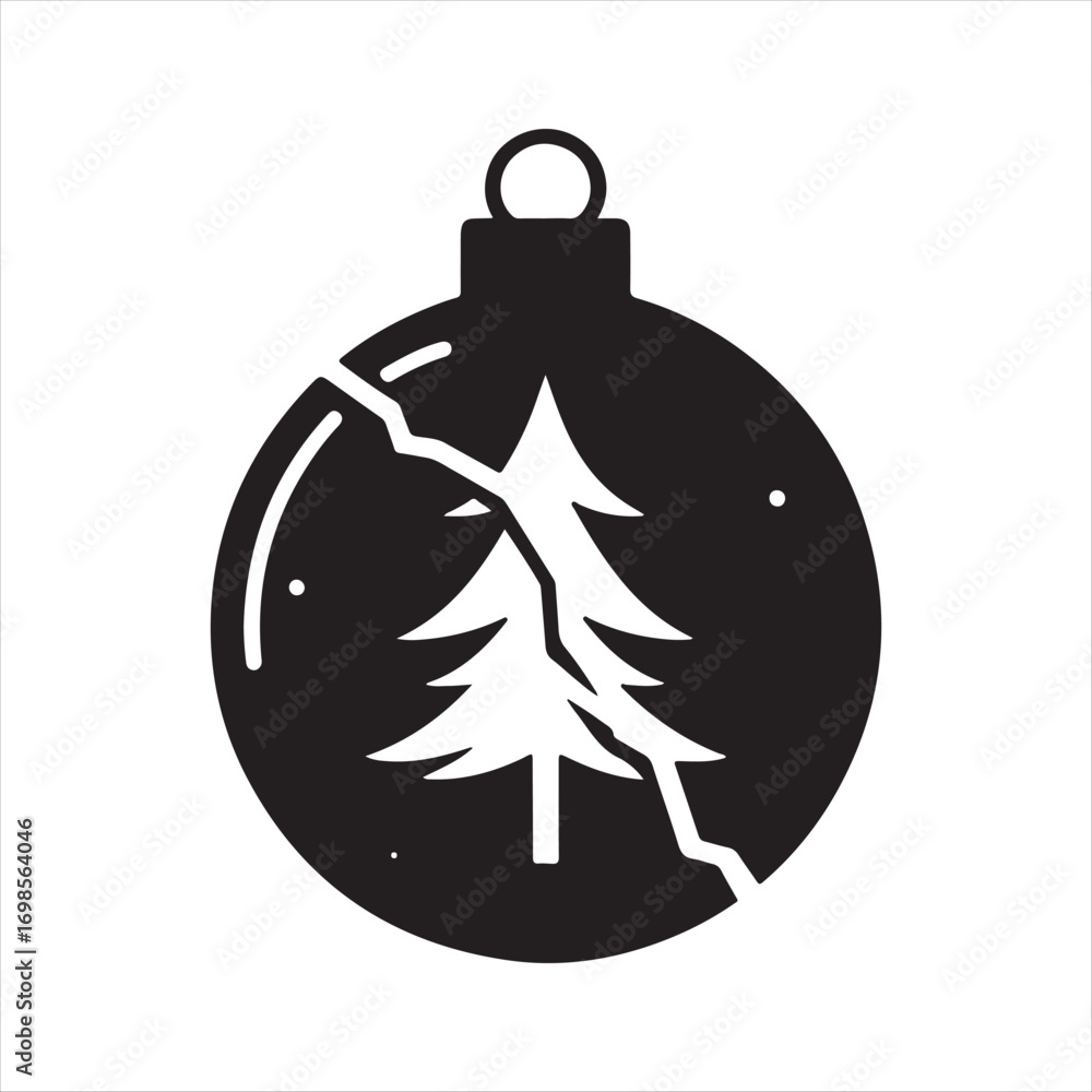 Obraz premium Christmas Ornament cracked with pine tree inside vector silhouette outline logo design concept illustration