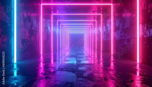 Fototapeta Naklejka Na Ścianę i Meble -  Neon tunnel with vibrant light
