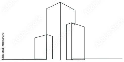 Continuous one line minimalist building logo design. Linear house design. One continuous line drawn isolated, white background.