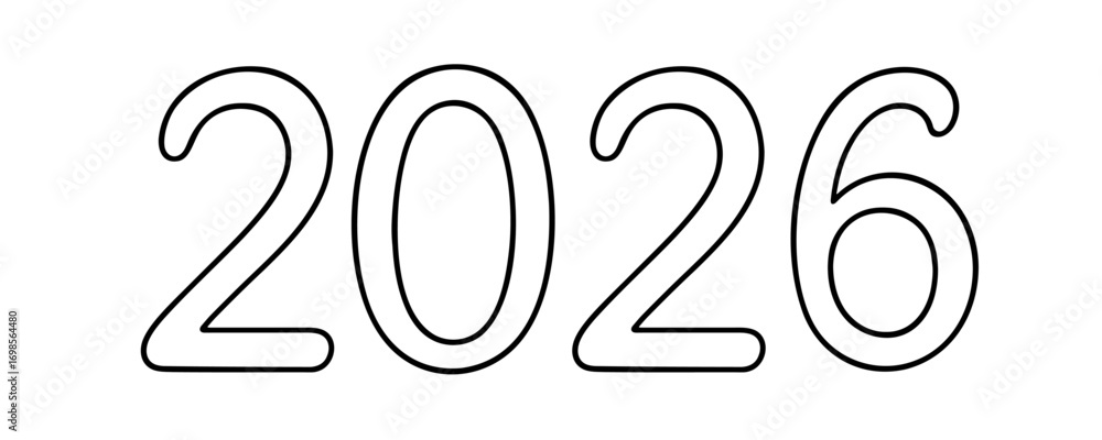Obraz premium 2026 in New Year's style of single line drawings. Vector illustration.
