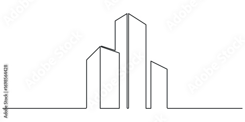 Modern building architecture outline drawing illustration. One continuous line drawing of apartment, house or commercial building. Vector illustration.