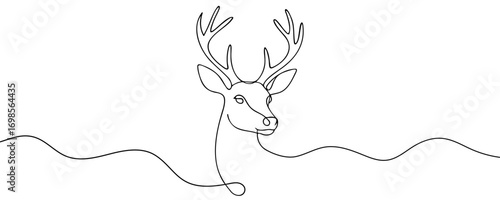 Deer drawing in one line style. symbol of new year, christmas, santa claus. vector illustration.