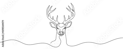 Deer drawing in one line style. symbol of new year, christmas, santa claus. vector illustration.