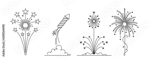 linear drawing of firework sparks, firecrackers, holiday symbol. vector illustration