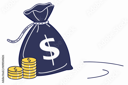 Money bag and stack of coins icon