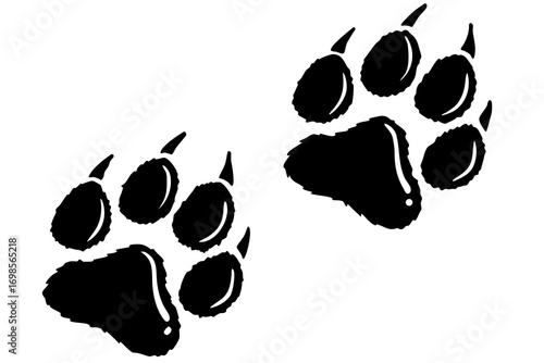 Black paw prints with claws on a white background