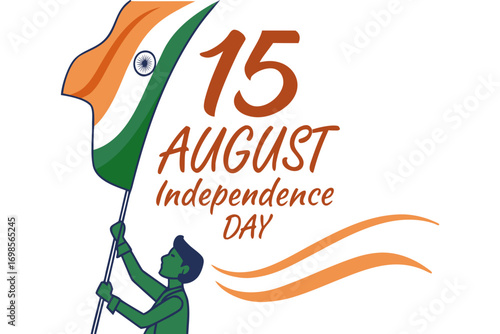 Indian independence day celebration with flag and text