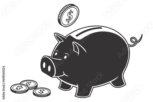 Piggy bank with coins saving money illustration