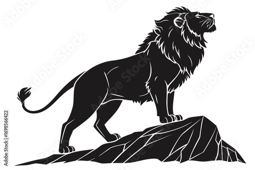 Majestic lion silhouette standing proudly on a rocky outcrop