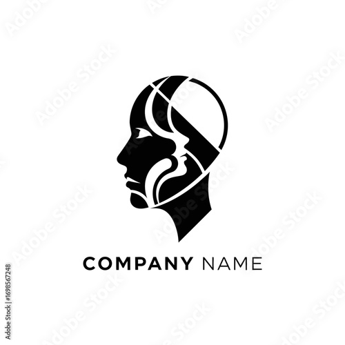 Abstract human head logo with multiple faces inside.