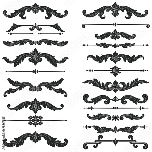 Elegant black decorative flourishes in classic style for design  