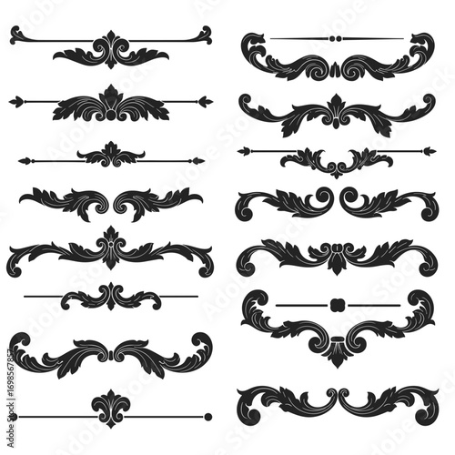 Black decorative vintage design elements in intricate style  