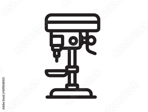 Clean Minimal Drill Press Icon in Stylish Technical Vector Artwork