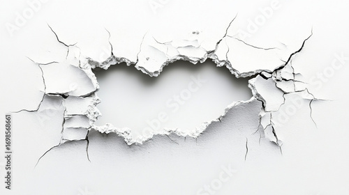 Cracked white wall with a hole in the center